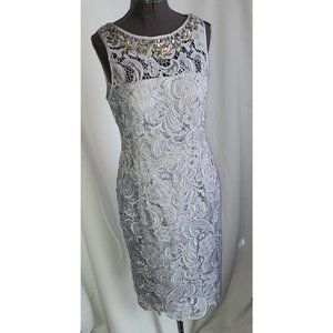 Adrianna Papell Women's Sleeveless Lace Sheath Bejewel Dress Size 8 Ligh…